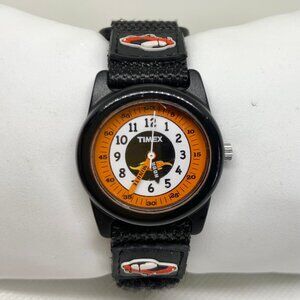 Timex kids watch 29mm round case black tone quartz analog cars band running